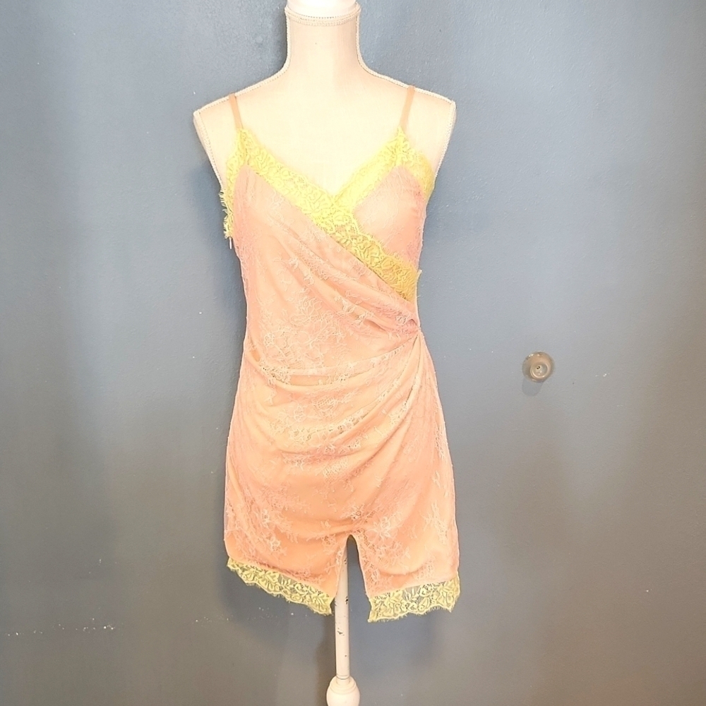 NWT Nasty Gal floral lace Feminine trim faux wrap strapy mini dress